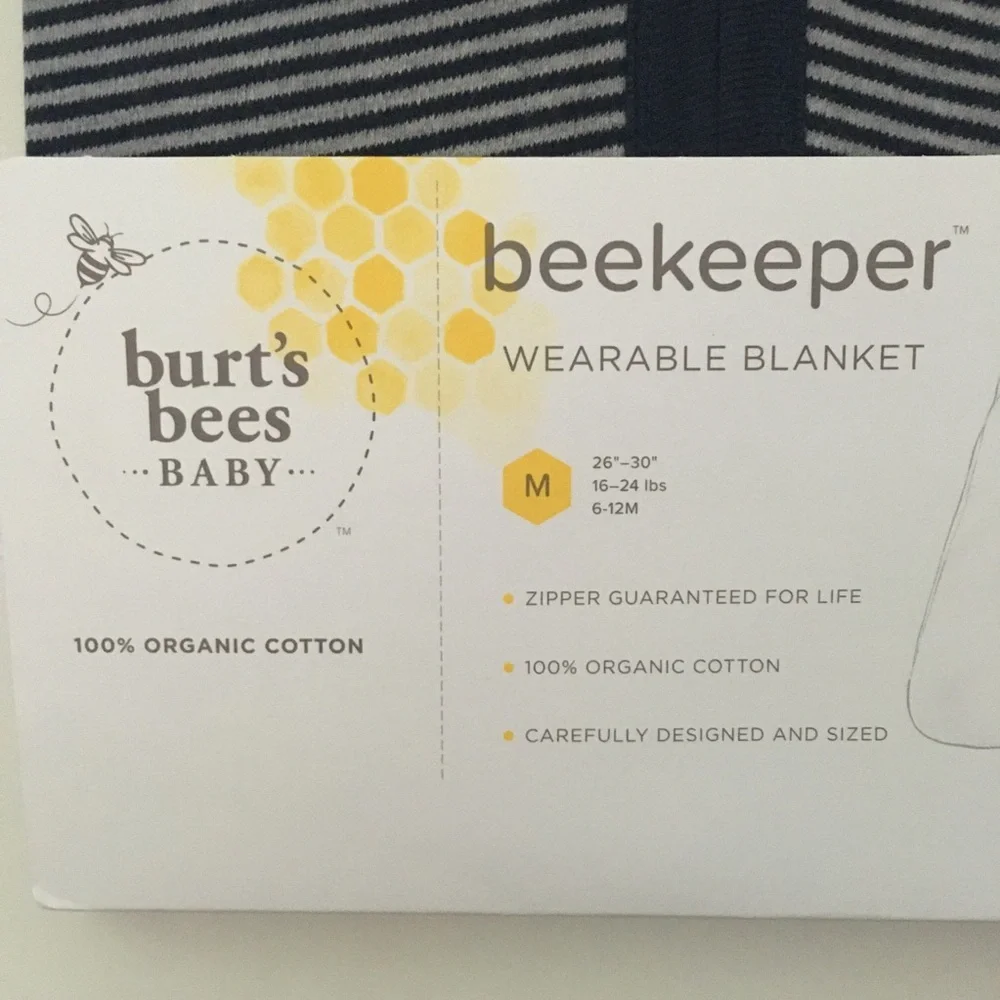 Burt's Bees Wearable Baby Blanket 100% Organic Cotton Beekeeper 6-12M Size Med